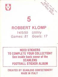 1983 Scanlens VFL Stickers #5 Robbert Klomp Back